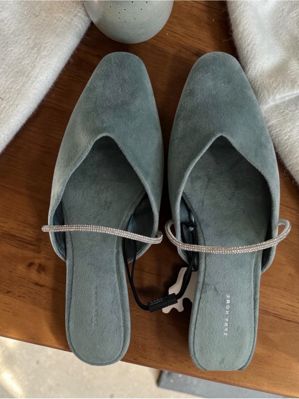 Zara Home Light Blue Green Velvet Mules - Picture 5 of 15